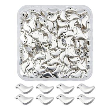 Imagem de SUPERFINDINGS 200 peças contas de pássaros prateados a granel antigo 13 x 6 mm contas espaçadoras de pássaro prata pequeno conector espaçador berloque contas para fazer joias, pulseira, colar, brincos