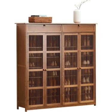 Imagem de 3FLQOOPP Sapateiras independentes à prova de poeira com gavetas e portas, armário de armazenamento para tênis/sandálias/chinelos, organizador de sapateiras multicamadas, armazenamento multifuncional