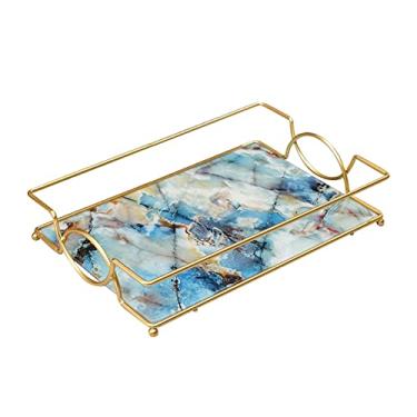 Imagem de HHHJQFAAT Bandeja de alimentos bandeja de banheiro organizador de maquiagem joias prato perfume sabão toalha suporte para balcão (cor: P azul) (G)