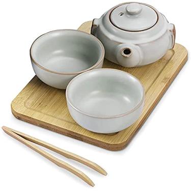 Imagem de Conjunto de chá vintage portátil para viagem, bule de chá de cerâmica, porcelana, 2 xícaras de chá, bandeja de chá de bambu, tapete de chá, bolsa de viagem portátil