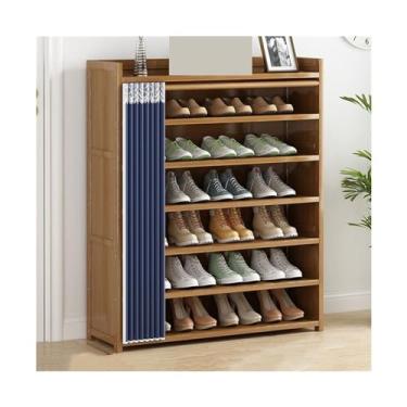 Imagem de Sapateira organizadora sapateira para entrada, organizador de sapatos de bambu com capa de tecido, prateleira de armazenamento de sapatos para corredor, armário e porta (5 camadas 70 cm) (