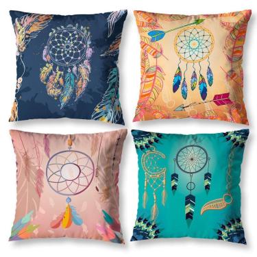 Imagem de Kit 4 Capas De Almofada Sala 40Cm X 40Cm Estampadas Sonhos