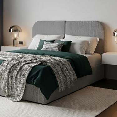 Imagem de Cabeceira Estofada em Linho Painel Orgânico para Cama Box Casal 140cm e Queen 160cm, Módulos Adesivos Decorativos para Quarto(Linho Cinza,Casal 140cm)