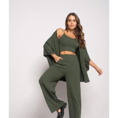 Imagem de Conjunto Salvatore Fashion Kimono Cropped Wide Leg Canelado Feminino-Feminino