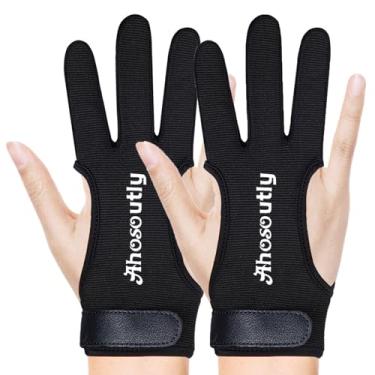 Imagem de AHOSOUTLY Pacote com 2 luvas de tiro com arco e flecha de três dedos, luvas de proteção para tiro com arco e flecha para adultos e crianças, equipamento de proteção (preto, GG)