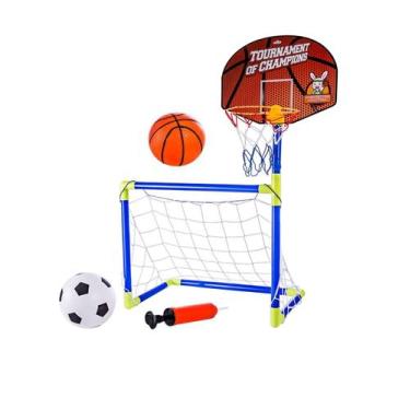 Imagem de Trave Futebol Gol Basquete Menino 2 Em 1 Brinquedo C/ Bola - Spider