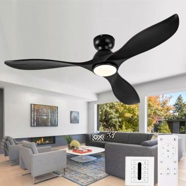 Imagem de Ceversa Ventiladores de teto com montagem embutida de 132 cm com luzes e controle remoto, ventilador de teto preto de baixo perfil com luz, 3 lâminas, regulável, silencioso e silencioso, motor CC para