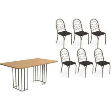 Imagem de Sala de Jantar Completa Duina c/ Tampo de Madeira 160cm e 6 Cadeiras H