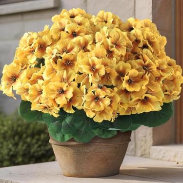 Imagem de GLIDLION 12 pacotes de flores artificiais de gerânio para decoração de primavera e verão, plantas falsas resistentes a raios UV, buquês de seda falsa realistas para porta da frente, casa de fazenda
