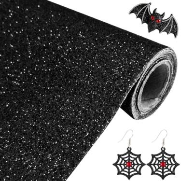 Imagem de Greatdiy Rolo de couro sintético preto superfino com glitter, 30 x 132 cm, tecido de Halloween para artesanato, brincos, laços, costura, bordado, patchwork, (preto)