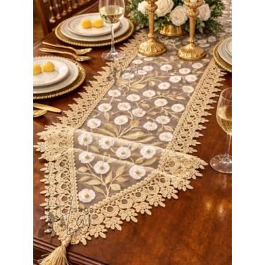 Imagem de Caminho De Mesa Bordado Guipir 40x180cm Trilho Renda Croche (40X180cm)