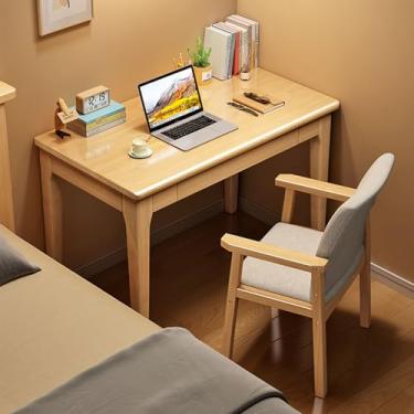 Imagem de Mesa de computador moderna de madeira maciça de meados do século com gavetas - Mesa de escrita elegante e estação de trabalho de estudo para escritório em casa, quarto, 80 x 40 x 75 cm (31 x 16 x 30