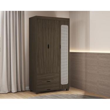 Imagem de Guarda Roupa com detalhe em Rattan Para Quarto de Solteiro MDF 3 Porta