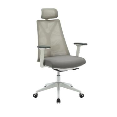 Imagem de Cadeira Presidente San Francisco Branco e Cinza Ergonômica para Escritório e Home Office, Giratória com Ajuste de Altura, Encosto Reclinável e Apoios de Braço Reguláveis