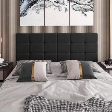 Imagem de Cabeceira Almofadada Bia - Madeira Suede 90cm Preto - Movelove Preto
