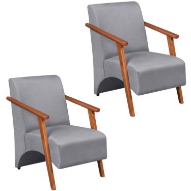 Imagem de Kit 2 Poltrona Venus 1 Lugar Braço Madeira Maciça Tecido Suede Unidecor Cinza