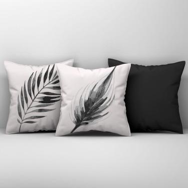 Imagem de Kit Trio Capas De Almofadas Estampadas Em Veludo Suede 45cm X 45cm - Decoração Para Sala Cor Cinza