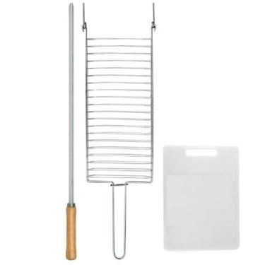 Imagem de Kit Preparo Churrasco 3pcs Churrasqueira Grelha Espeto Simples 65cm e 
