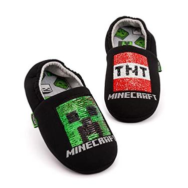 Imagem de Minecraft Pantufas infantis Blue Creeper vs Zombie TNT House Shoes, Preto, 12.5 Little Kid