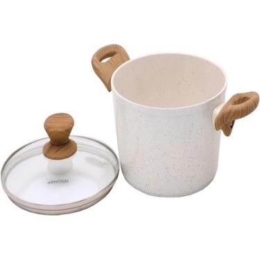 Imagem de Panela Caçarola Aluminio Cerâmica Antiaderente 20cm Mimo Style Linha Marmol Fundo Triplo Indução 2,25 Litros Com Tampa De Vidro