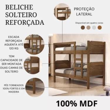 Imagem de Beliche Solteiro Reforçada com Escada 100% MDF Várias Cores Disponívei