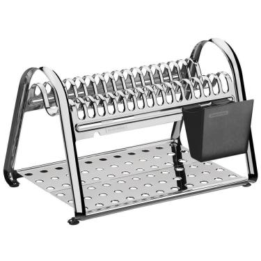 Imagem de Escorredor De Louça Tramontina Ciclo Em Aço Inox Com Porta Talheres Preto 61530010