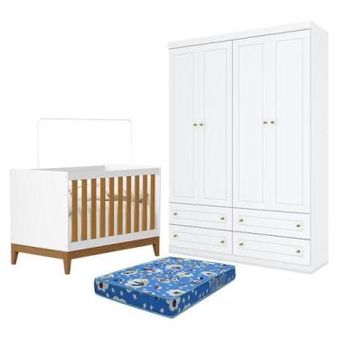 Imagem de Berço Americano Flip Branco Acetinado Savana Reller e Guarda Roupa Inf