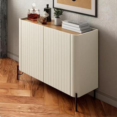 Imagem de Balcão Buffet 98,5cm p/ Sala Porta Brise 100% MDF Pés Metal - Casa Lar