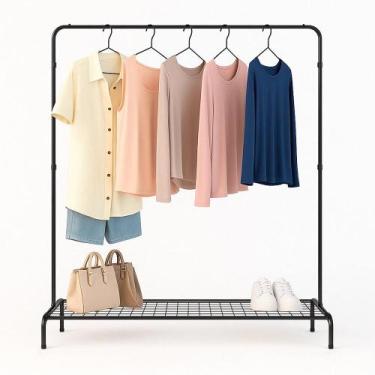 Imagem de Cabideiro Arara de Roupas de chão com Sapateira Aço Preto - Instare, P