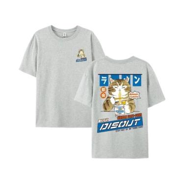 Imagem de Camiseta Unissex Oversized Com Estampa De Gato E Noodles Estilo Haraju