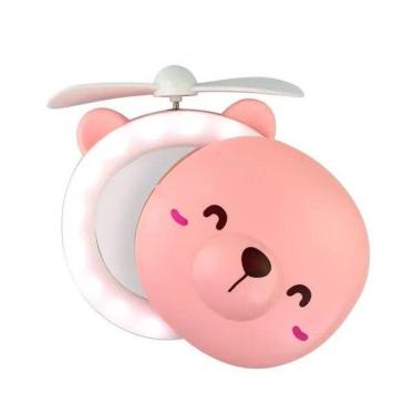 Imagem de Mini Ventilador Portátil Ursinho Com Led E Espelho Maquiagem