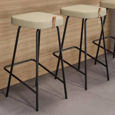 Imagem de Kit 02 Banquetas Médias Para Cozinha Vik Estofada Linho Bege - Abmaza