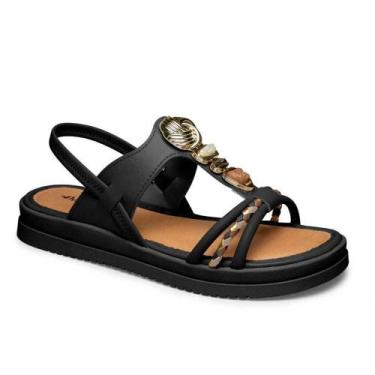 Imagem de Sandália Feminina Mississipi Pedrarias e Detalhes Trançados, Preto, 38