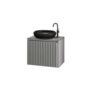 Imagem de Gabinete Para Banheiro Ripado 60 Cinza Mat. C/ Cuba Preta - Astral Des