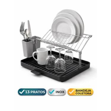 Imagem de Escorredor de Pratos Inox e Plástico com Porta Talheres e Bandeja Esco