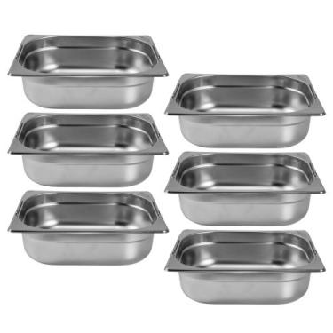Imagem de Kit Seis Cubas Gastronomica Padrão Gn 1/2 100mm Inox com Alça Com tamp