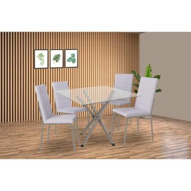 Imagem de Conjunto de Jantar Volga com 4 Cadeiras Amsterdã 4 Lugares Tampo de Vidro Courano Branco 90CM