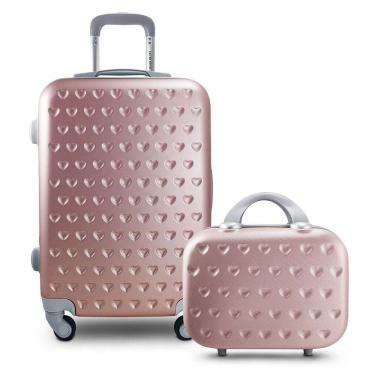 Imagem de Kit Mala De Viagem E Frasqueira Love Rosê - Jacki Design Rosa