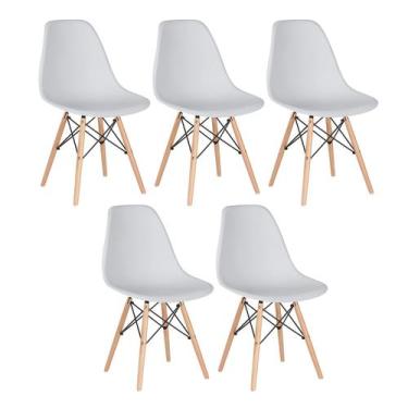 Imagem de Laraz, Kit 5 cadeiras Charles Eames Eiffel DSW com pés de madeira clar