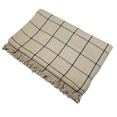 Imagem de Kit 2 Manta para Sofá Grande 2 e 3 Lugares 240x180CM 100% Algodão Artesanal Areia com P...