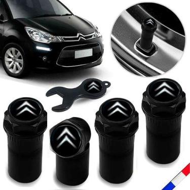 Imagem de Bico Pneu Preto Pino Roda Válvula Antifurto Citroen C3 C4 C5 - Emblema