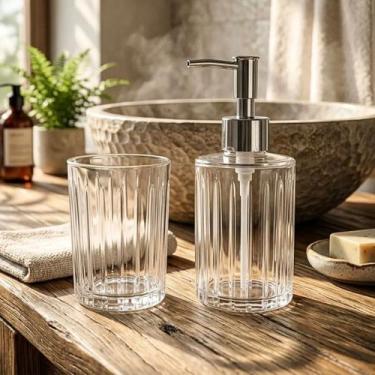 Imagem de Kit Banheiro Luxo Hauskraft Premium Vidro Texturizado Dispenser Sabone