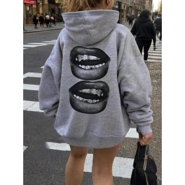 Imagem de Moletom Feminino Com Estampa De Lábios Sexy, Estilo Street, Pullover, 