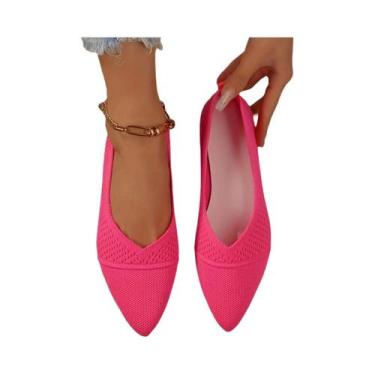 Imagem de Sapatos Femininos De Cor Sólida Com Bico Fino, Sapatilhas Casuais Resp