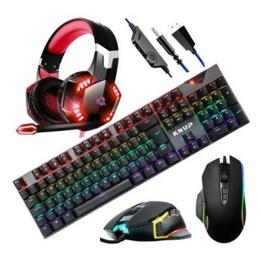 Imagem de Kit Gamer Teclado Mecânico Antighost Total LED RGB Mouse 7 Botões 4800
