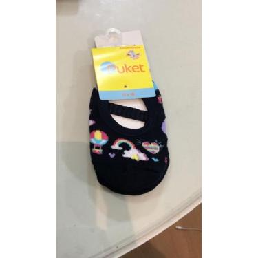 Imagem de Meia Para Bebê Puket Sapatilha Solado Antiderrapante Preto Arco-Íris 1