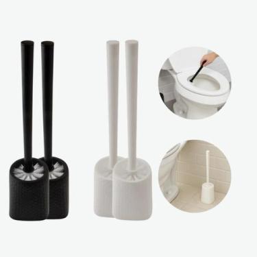 Imagem de Kit 2 Escovas Sanitária com Suporte Plástico Banheiro Limpeza Compacto