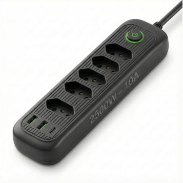 Imagem de Régua Energia 5 Tomadas + Usb Tipo-c Cabo 2m Filtro Linha