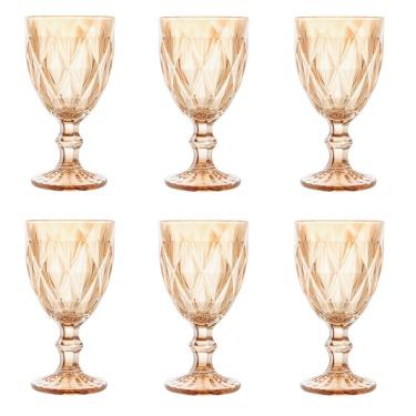 Imagem de Conjunto de Taças para Água Diamond Vidro 6 Peças 325ML Design Facetado para Mesa Âmbar Lyor