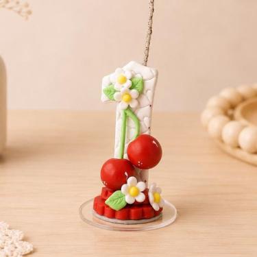 Imagem de Vela De Aniversário Cerejinha Biscuit Topo De Bolo 1 Ano 2 Anos Festa 